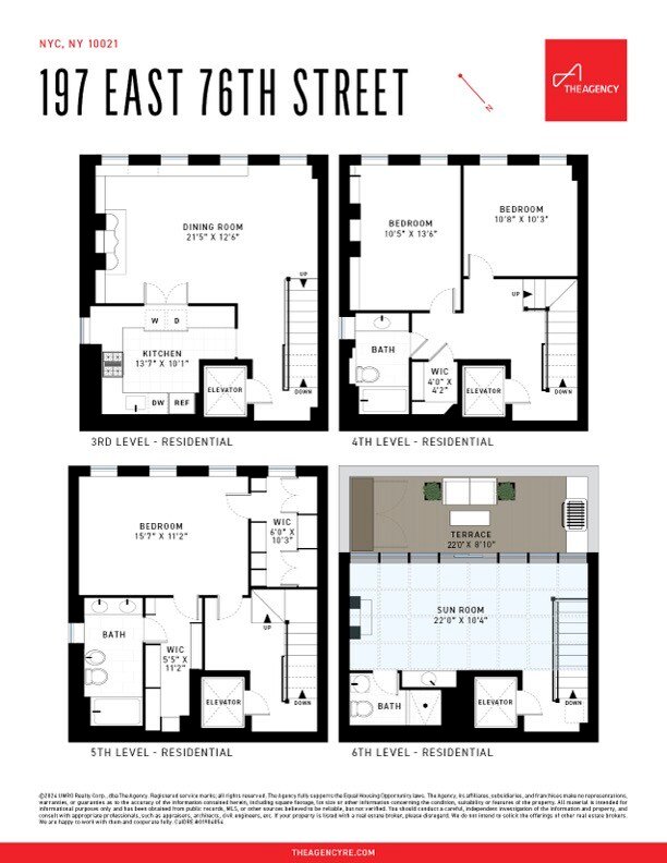 Floor plan of 197 E 76th Street: third to sixth levels