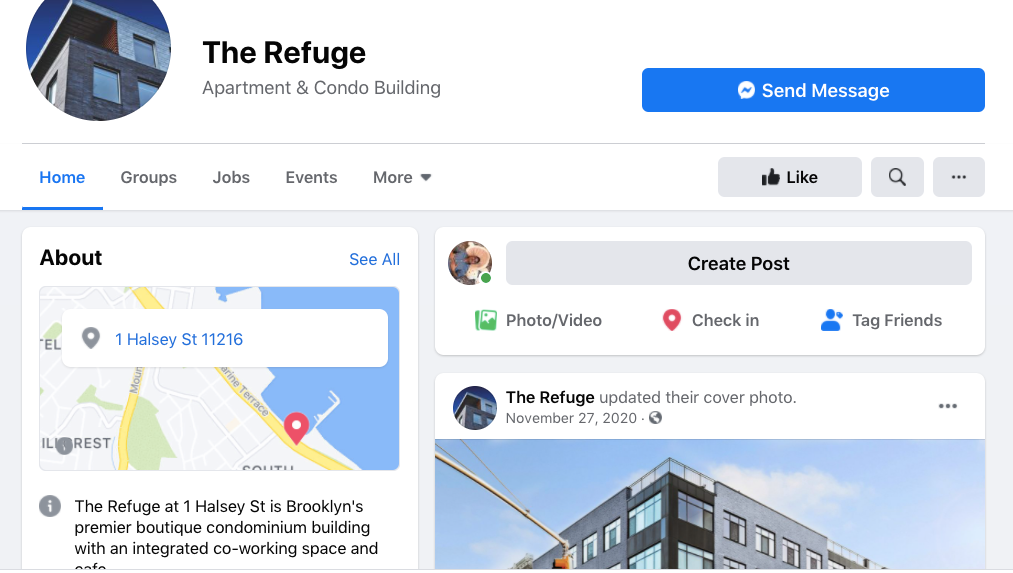 Facebook page for The Refuge, apartment and condo building
