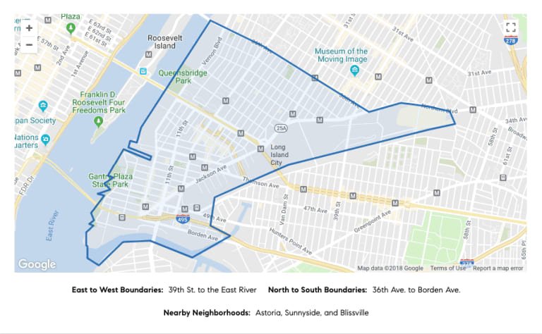 Map of Long Island City boundaries and nearby neighborhoods